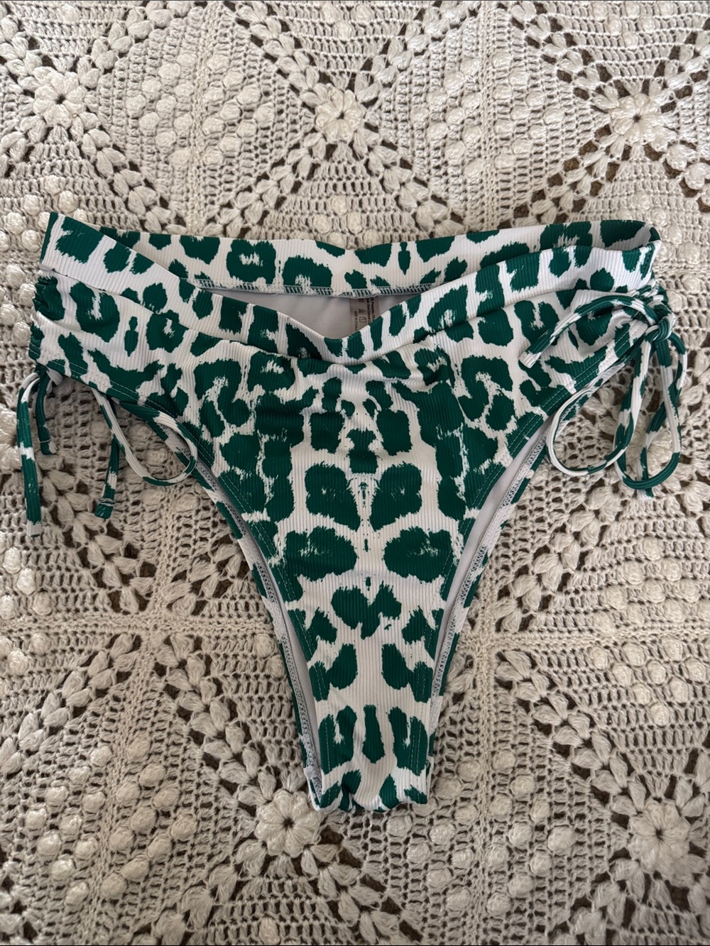 Green and White Leopard Print Bikini Bottoms